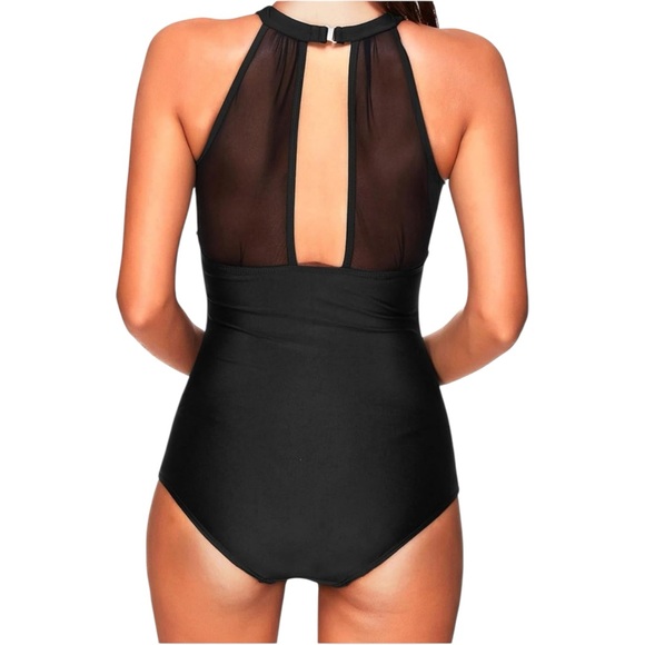 New TEMPT ME One Piece Swimsuit High Neck Plunge Ruched Tummy Control Black Sz S - Picture 4 of 13